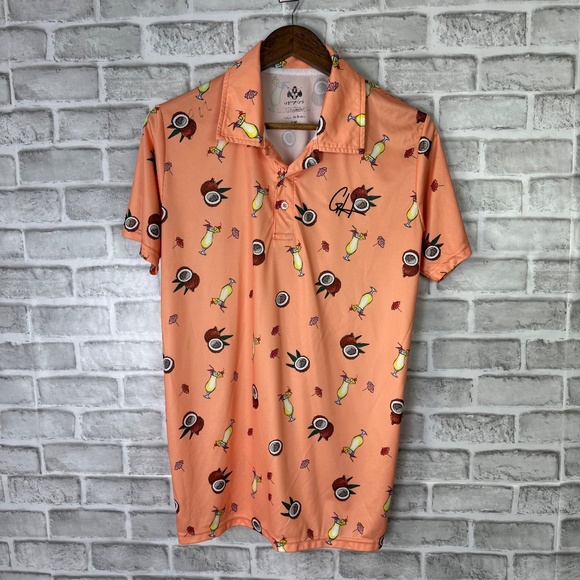 Gas House Golf Primary Peach Tropical Cocktails Golf Polo Mens Small Stretch - Picture 2 of 8